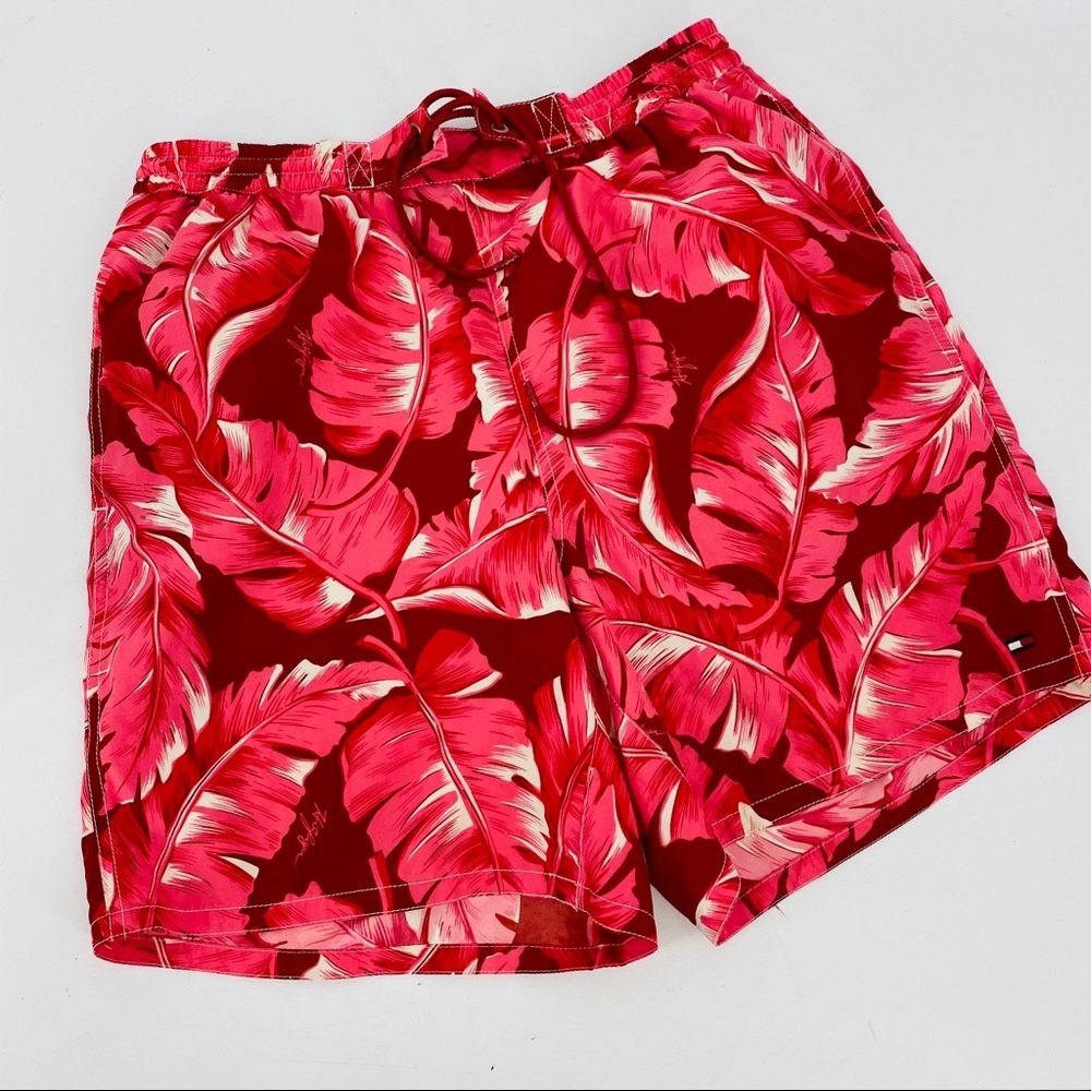 Tommy Hilfiger Vibrant Red Tropical Island Board Shorts Sz 30 Sz Medium #A9 - Picture 1 of 8